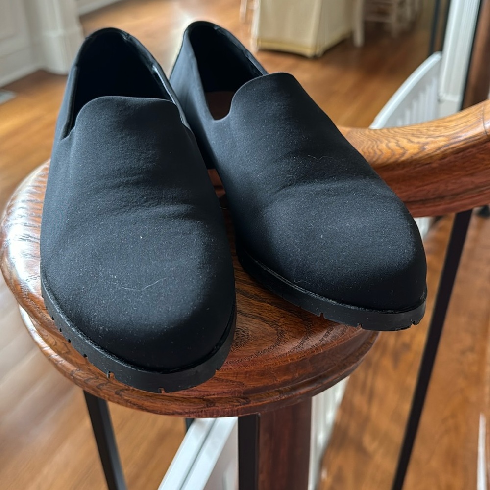 Slip on black microfiber shoes